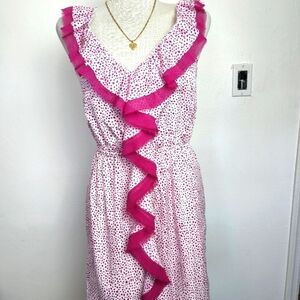 Ann Taylor LOFT Petite Pink & White Sleeveless Ruffle Giraffe Print Dress Sz. SP